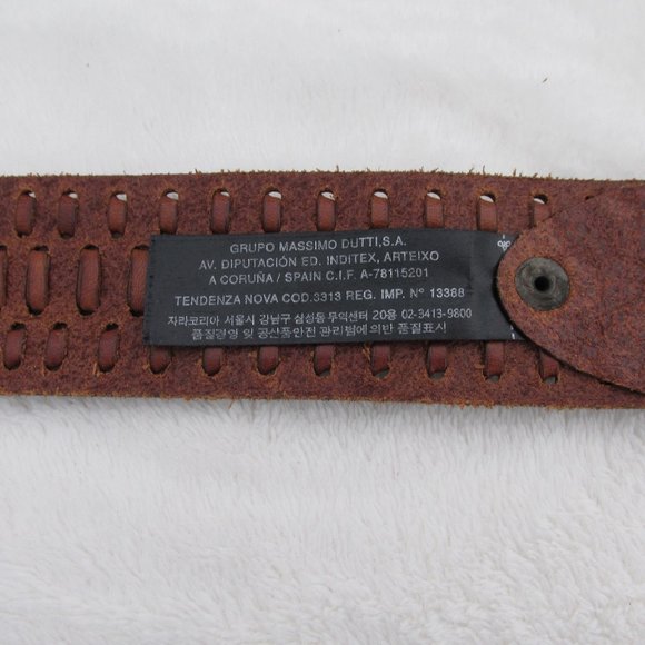 Massimo Dutti USED Wide Brown Cow Leather Belt Brass Buckle Size 80 - Picture 8 of 11